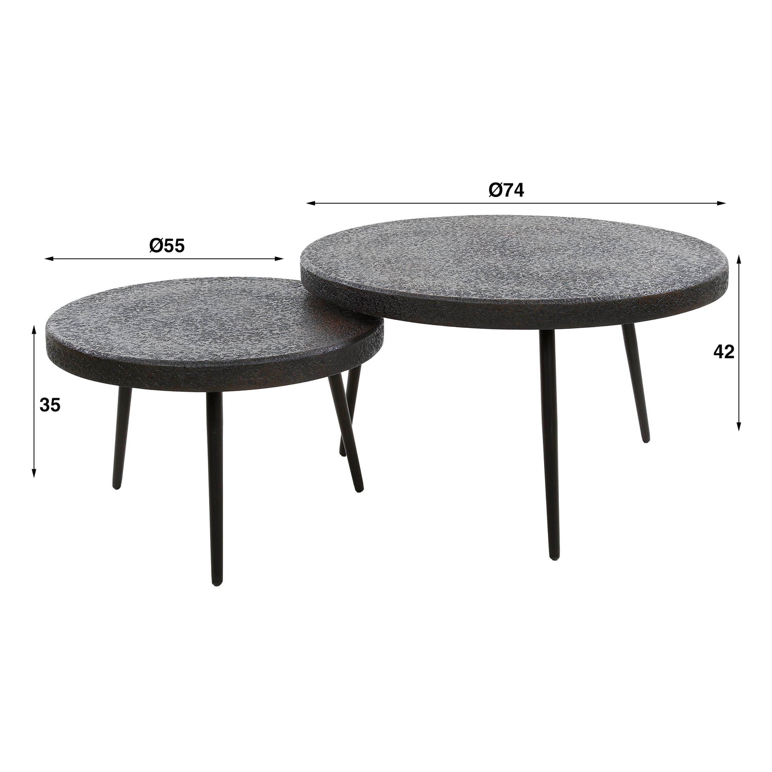 Salontafel Bulky Ferro - Set van 2 - 74x74x42 cm - Ferro Metallic