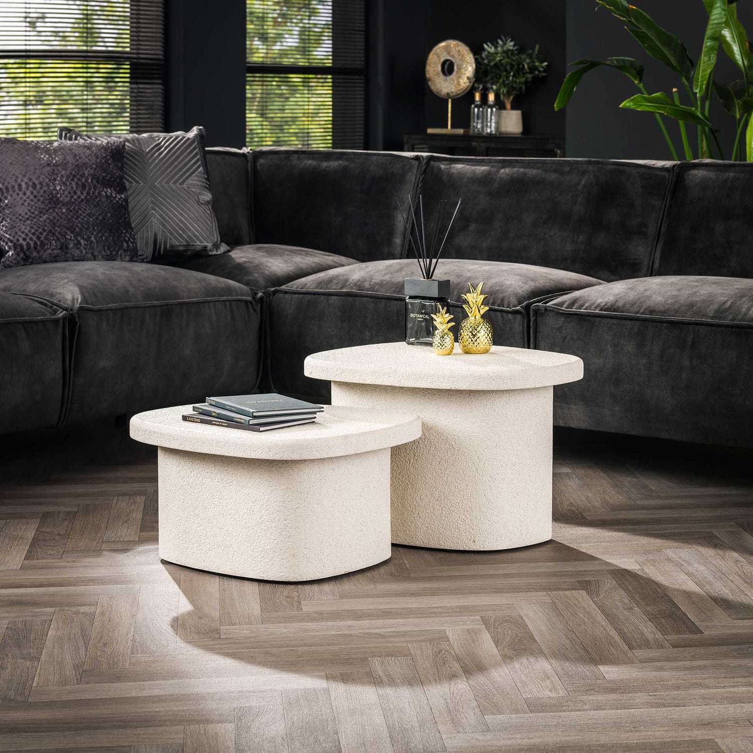 Salontafel Stone Organic - Set van 2 - 57x44x40 cm - Composiet - Marmer