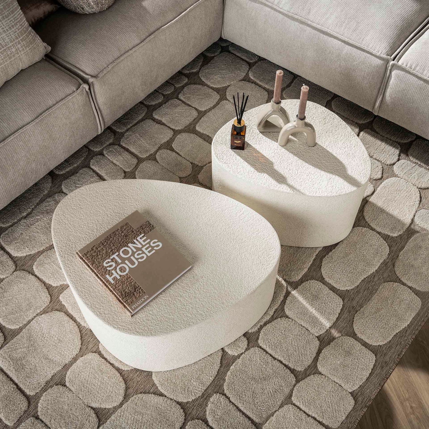 Salontafel Driehoekig Stone - Set van 2 - 60x81x30 cm - Marmer Composiet