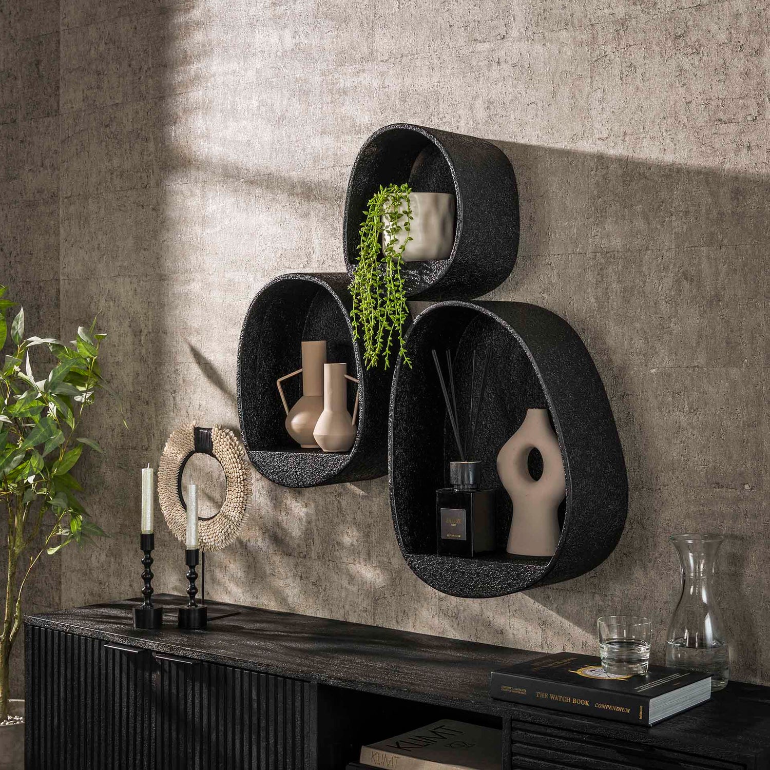 Wandschap set Metallic Druppel - 40x21x55 cm - Grijs