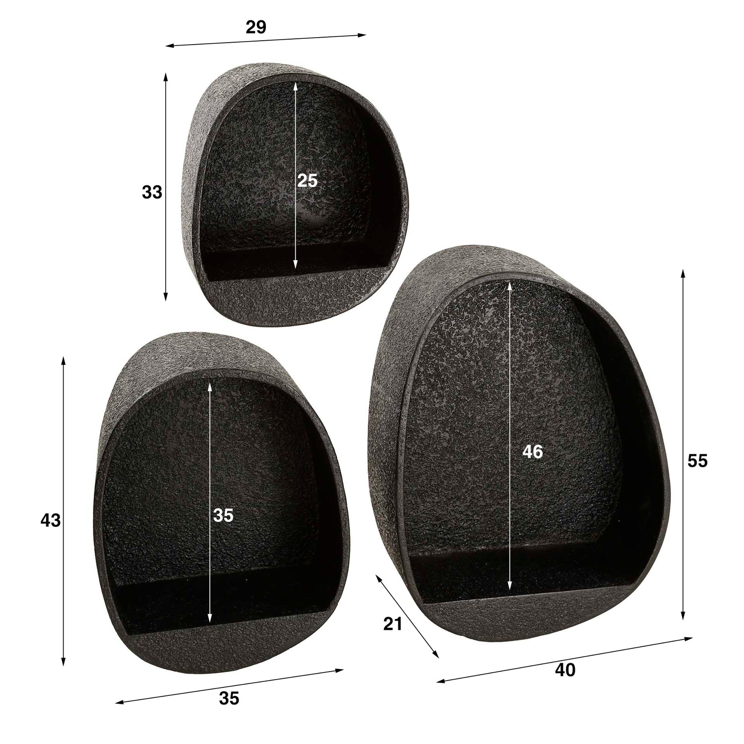 Wandschap set Metallic Druppel - 40x21x55 cm - Grijs