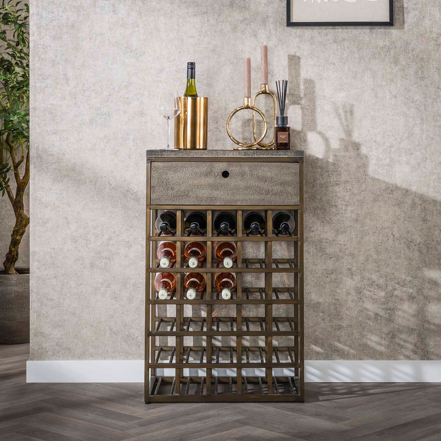 Wijnkast Ferro met 1 lade - 54x35x85 cm - Antiek Brons