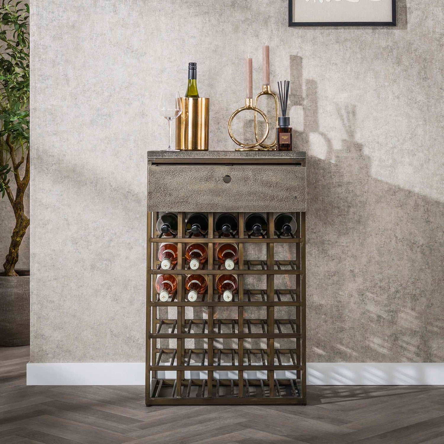 Wijnkast Ferro met 1 lade - 54x35x85 cm - Antiek Brons