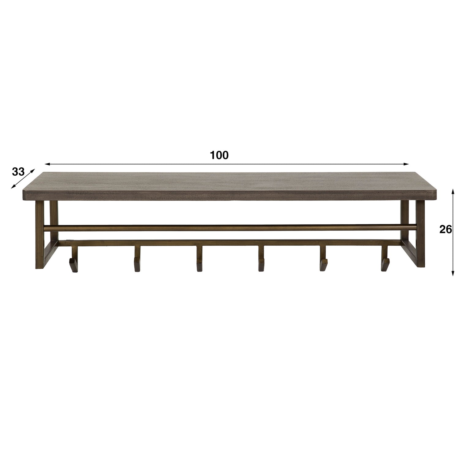 Kapstok Ferro met 6 haken hoedenplank - 100x33x26 cm - Brons Antiek