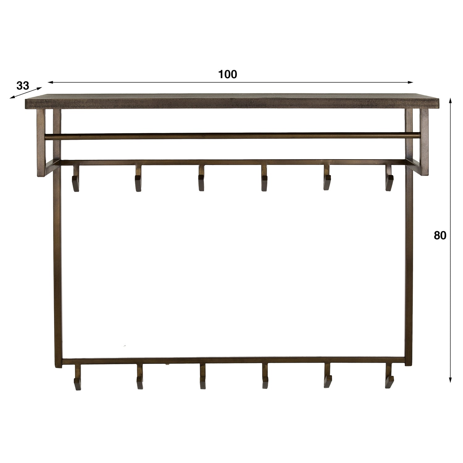 Kapstok Ferro Hoog met 12 Haken - 100x33x80 cm - Brons Antiek