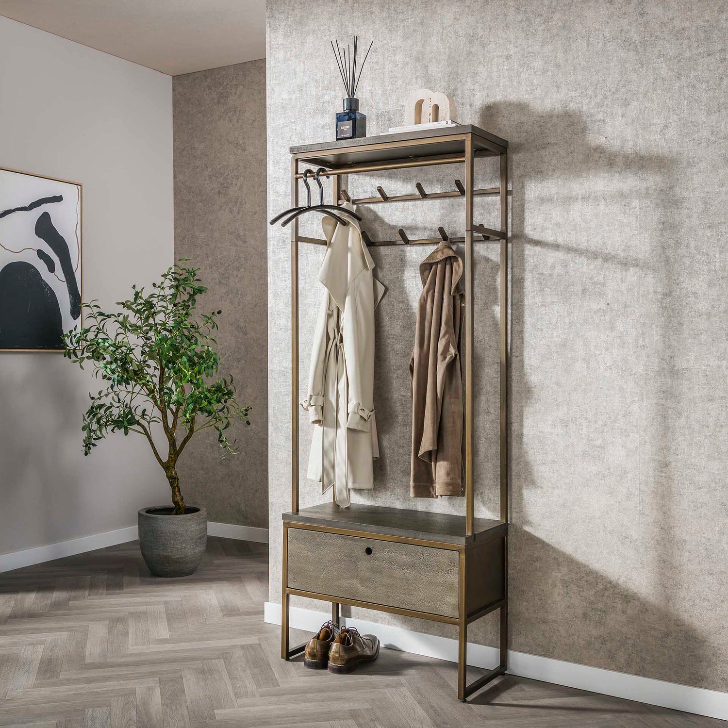 Garderobemeubel Roede Ferro - 70x35x181 cm - Brons Antiek