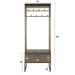Garderobemeubel Roede Ferro - 70x35x181 cm - Brons Antiek