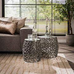 Bijzettafel Maze Zandgegoten - Set van 2 - 45x45x42 cm - Zwart Nikkel