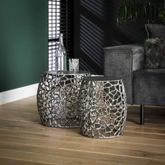 Bijzettafel Maze Zandgegoten - Set van 2 - 45x45x42 cm - Zwart Nikkel