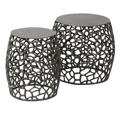 Bijzettafel Maze Zandgegoten - Set van 2 - 45x45x42 cm - Zwart Nikkel