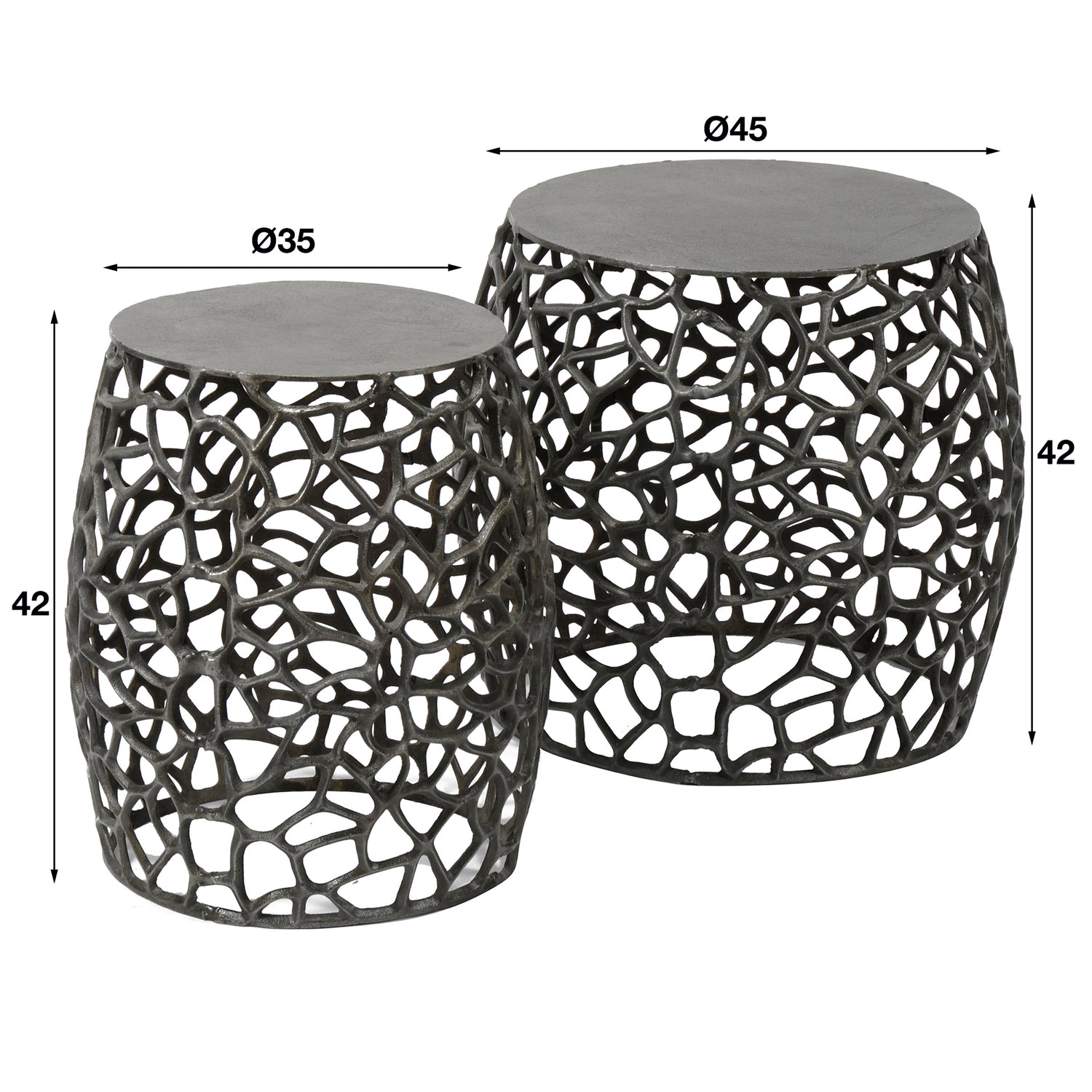 Bijzettafel Maze Zandgegoten - Set van 2 - 45x45x42 cm - Zwart Nikkel