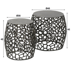 Bijzettafel Maze Zandgegoten - Set van 2 - 45x45x42 cm - Zwart Nikkel