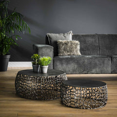 Salontafel Maze Zandgegoten - Set van 2 - 75x75x30 cm - Zwart Nikkel