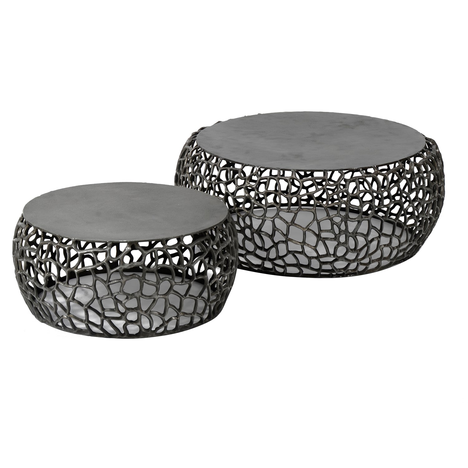 Salontafel Maze Zandgegoten - Set van 2 - 75x75x30 cm - Zwart Nikkel