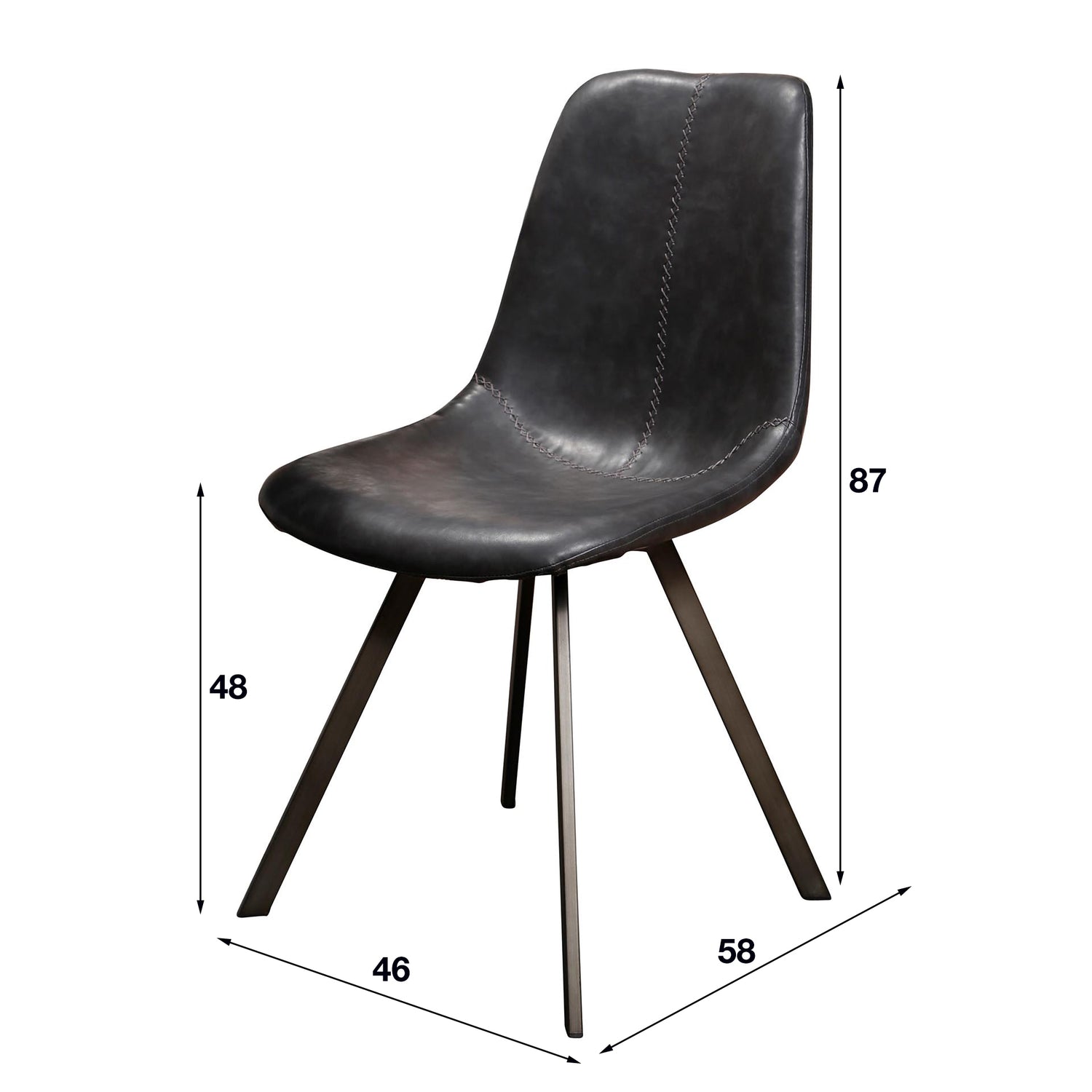 Stoel Zig-Zag Plat Frame 4 stuks - 46x58x87 cm - Saddle PU Zwart