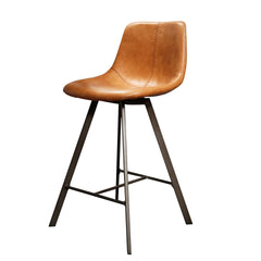 Barstoel Zig-Zag Plat Frame 4 stuks - 47x51x94 cm - Bruin - Saddle PU Cowhide