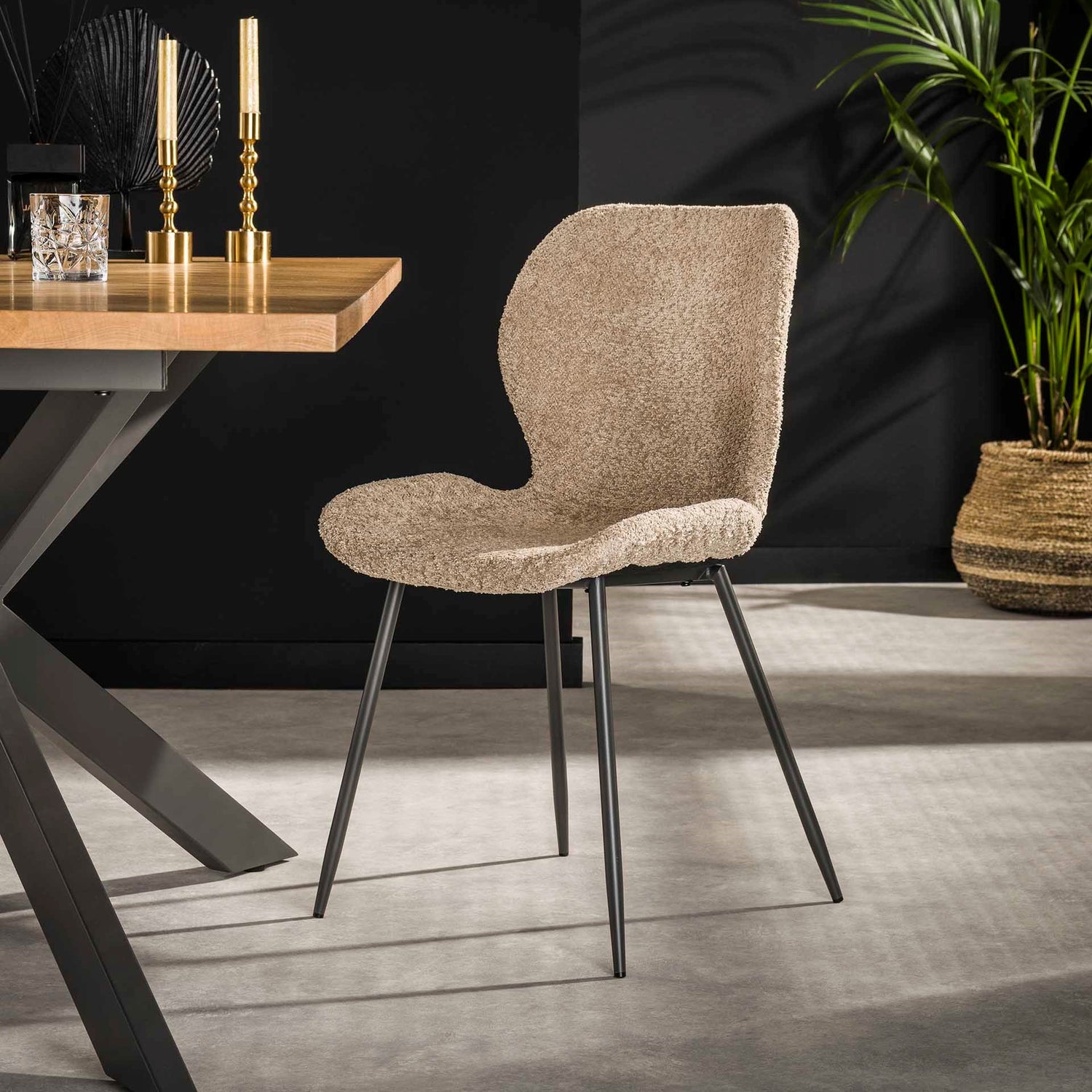 Stoel Ronde Buis 4 stuks - 46x51x84 cm - Boucle Zandkleur