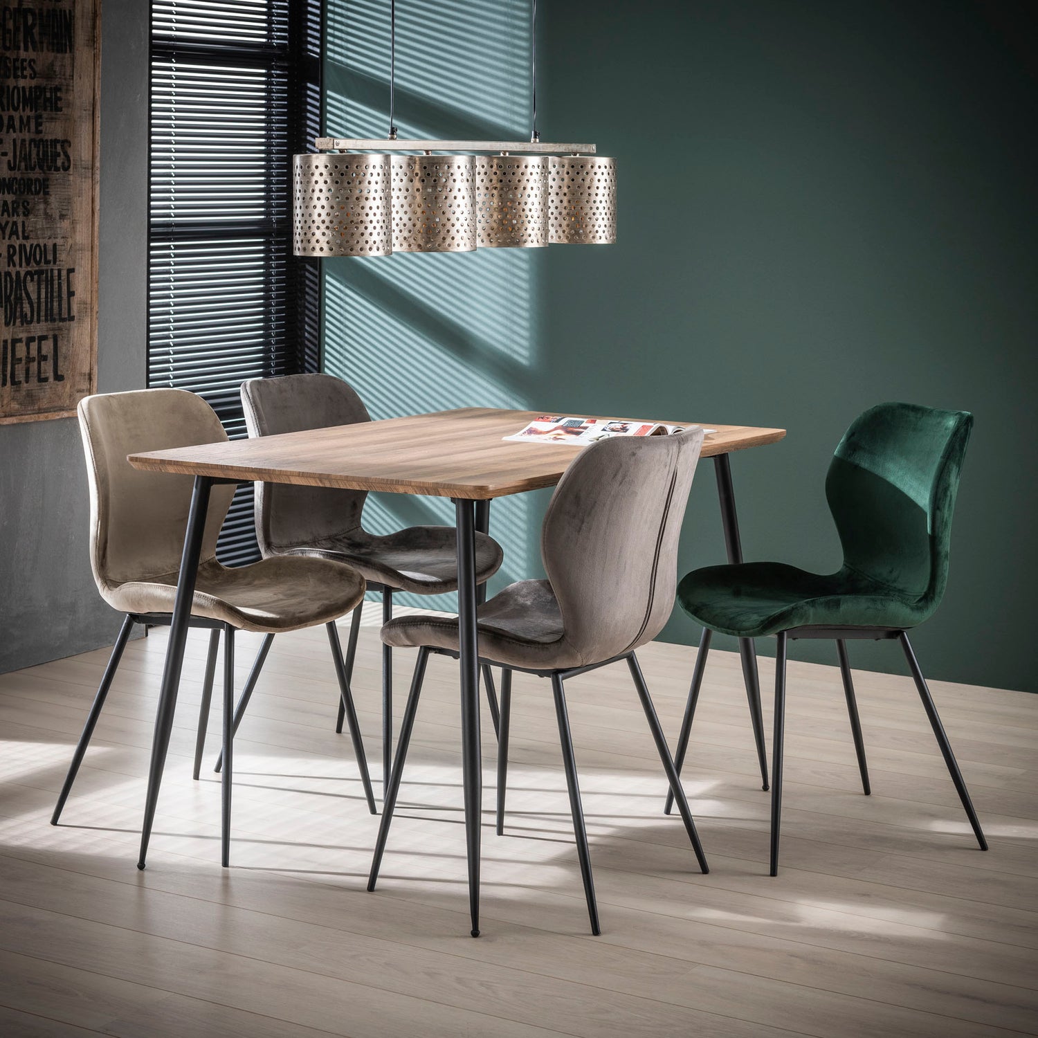 Stoel Ronde Buis 4 stuks - 46x51x84 cm - Groen - Velours