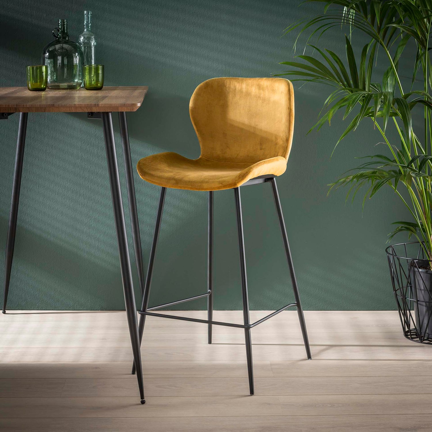 Barstoel Ronde Buis 4 stuks - 47x51x99 cm - Goudkleurig Velours