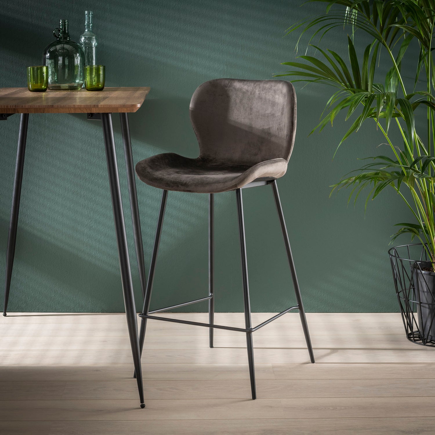 Barstoel Ronde Buis 4 stuks - 47x51x99 cm - Antraciet - Velours