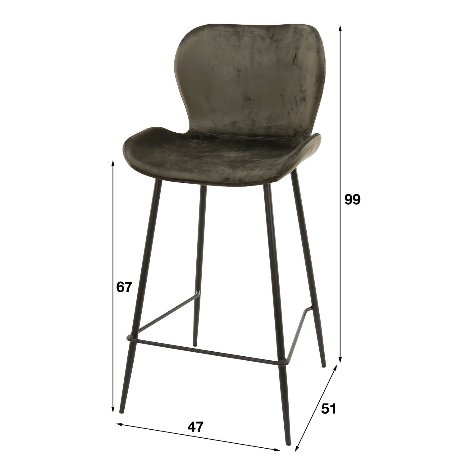 Barstoel Ronde Buis 4 stuks - 47x51x99 cm - Antraciet - Velours