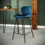 Barstoel Ronde Buis 4 stuks - 47x51x99 cm - Blauw Velours