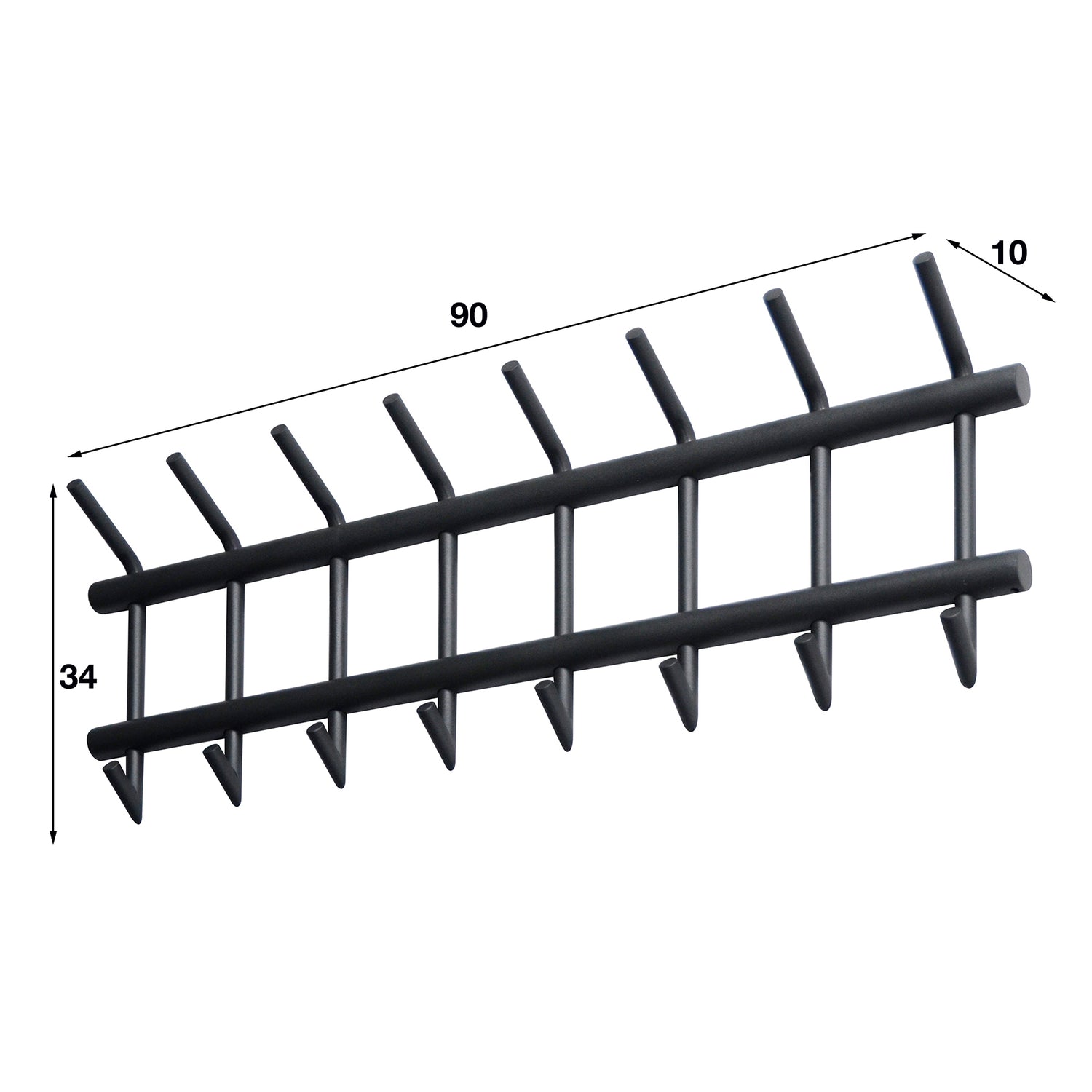 Garderobe met 8 Haken Ronde Buis - 90x10x34 cm - Donkergrijs Mat