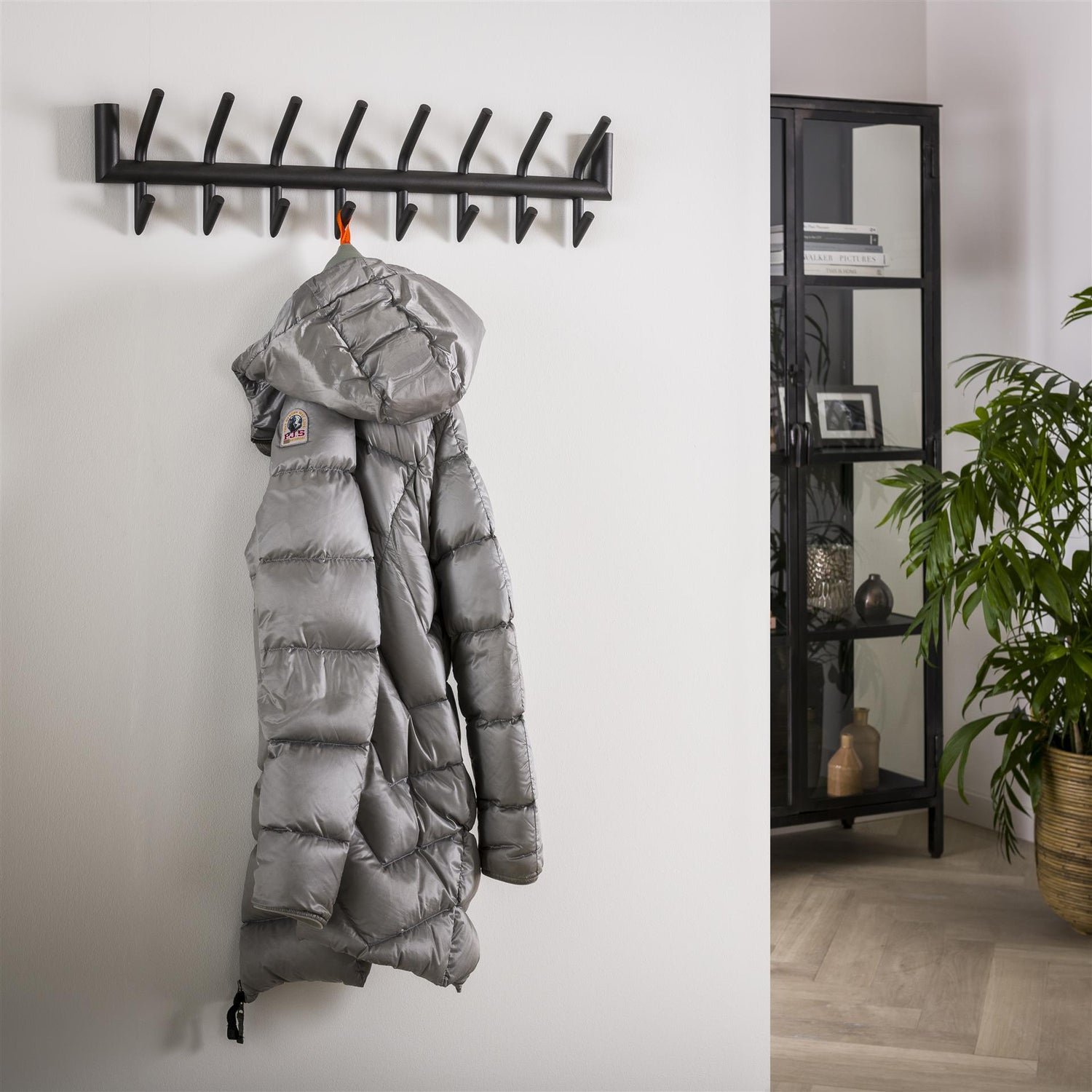 Garderobe met 16 haaks ronde buien - 78x10x19 cm - Donkergrijs - Mat