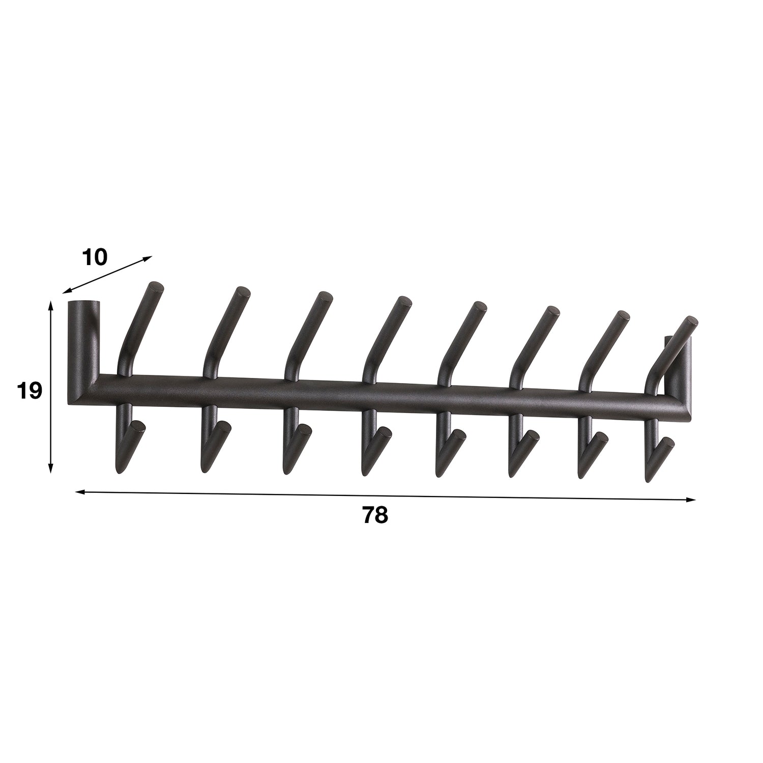 Garderobe met 16 haaks ronde buien - 78x10x19 cm - Donkergrijs - Mat