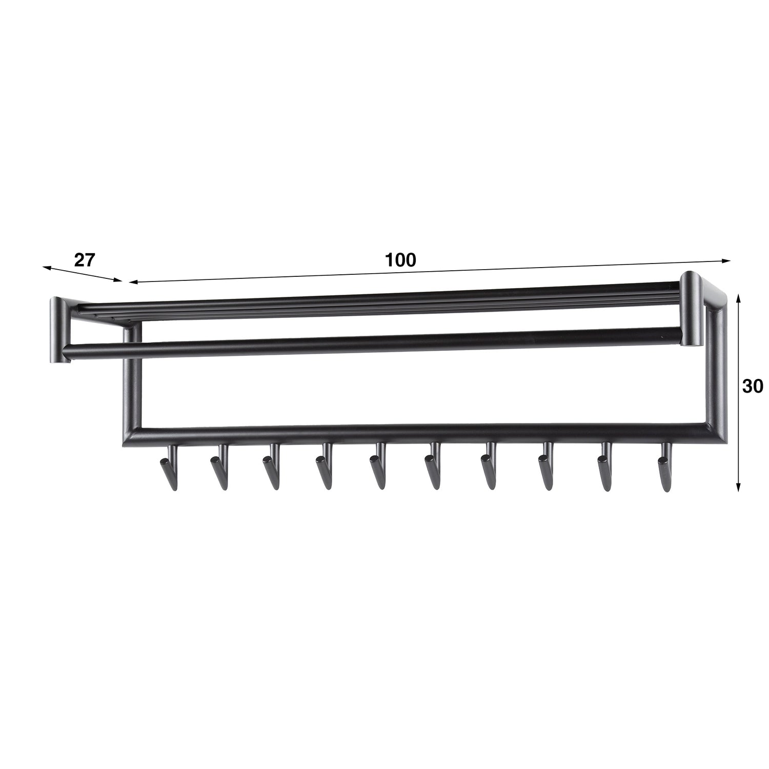 Kapstok met 10 haaks roede ronde buis - 100x27x30 cm - Donkergrijs - Mat