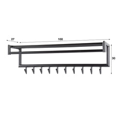 Kapstok met 10 haaks roede ronde buis - 100x27x30 cm - Donkergrijs - Mat