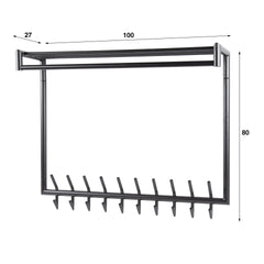Kapstok met 20 haaks hoog roede ronde buis - 100x27x80 cm - Donkergrijs - Mat