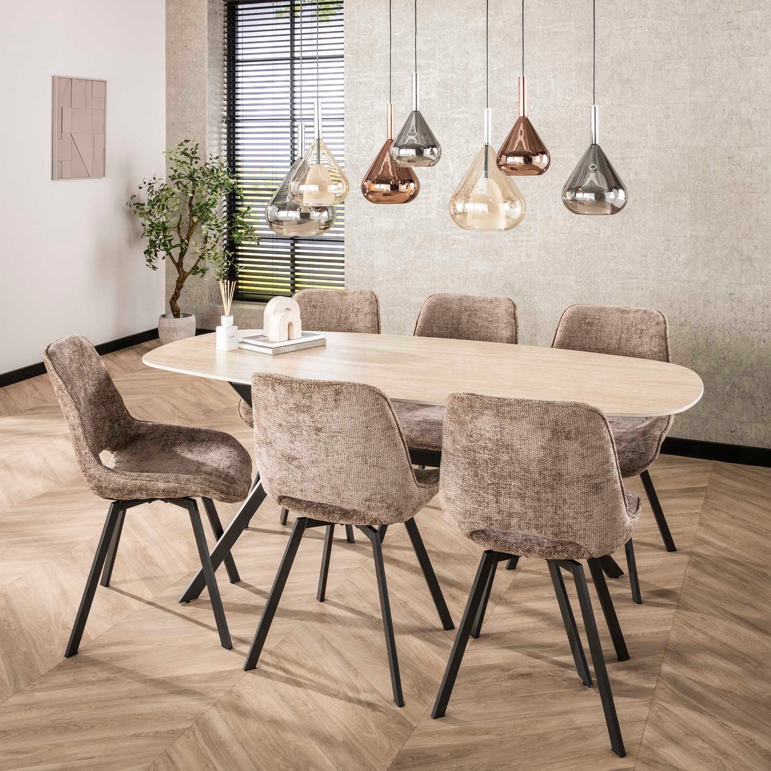 Stoel Swivel 4 stuks - 51x62x87 cm - Rich Champagne