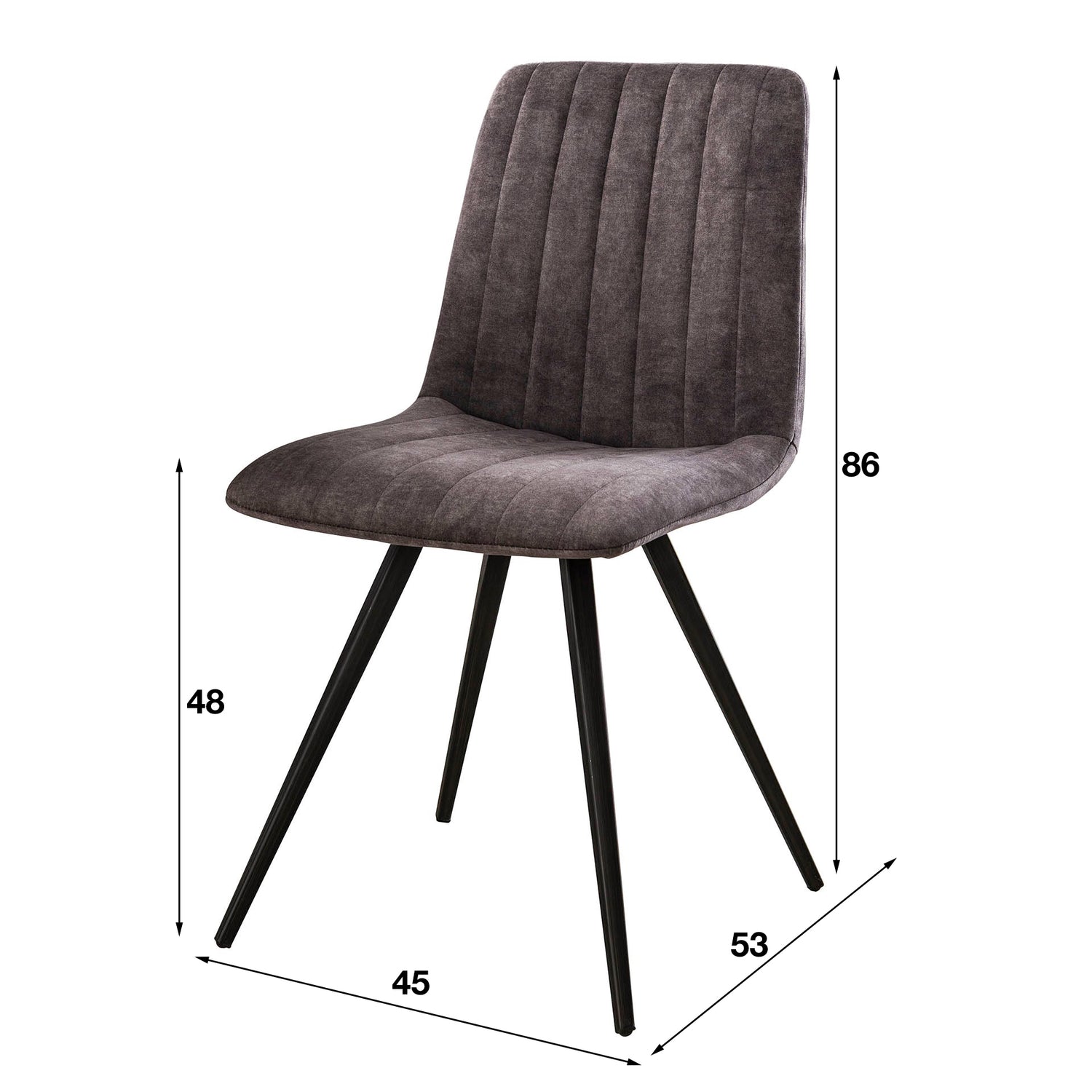 Stoel Velvet Straight Stitch 4 stuks - 45x53x86 cm - Grijs Velours