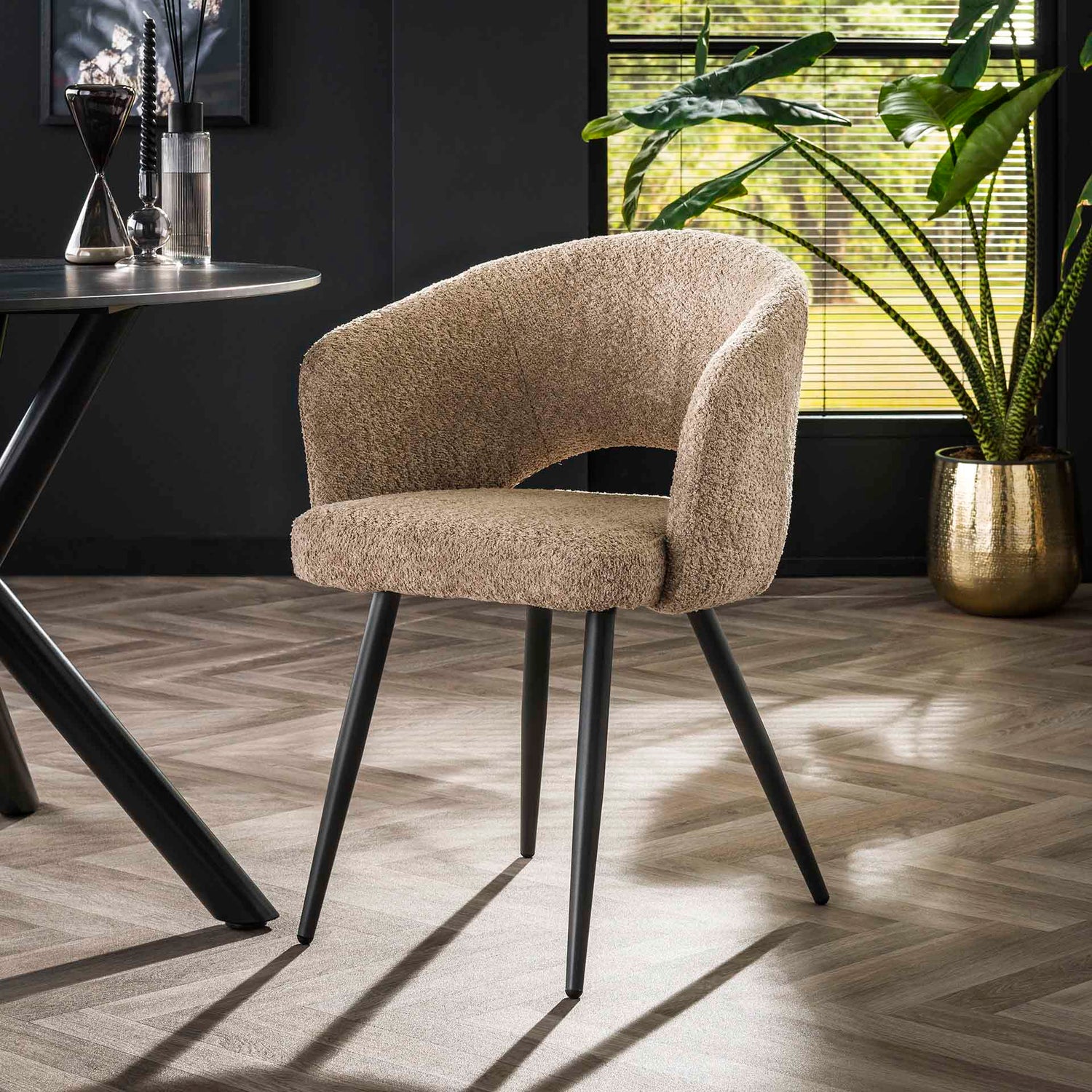 Armstoel Salon 2 stuks - 58x56x81 cm - Boucle Zandkleur