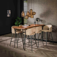 Barstoel Salon 2 stuks - 51x50x94 cm - Boucle Zandkleur