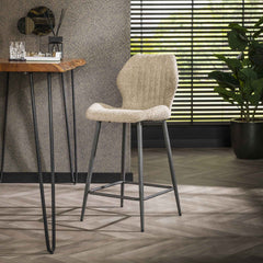 Barstoel Bouclé Lendesteun 2 stuks - 48x51x96 cm - Boucle Zandkleur