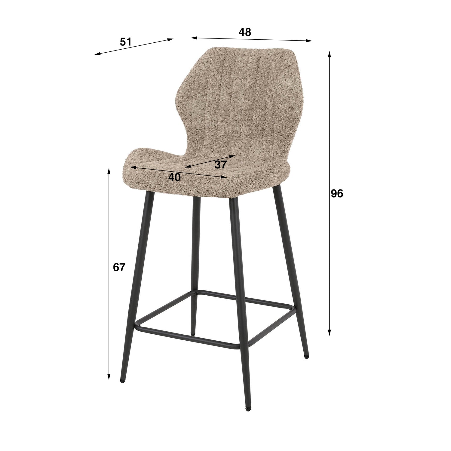 Barstoel Bouclé Lendesteun 2 stuks - 48x51x96 cm - Boucle Zandkleur