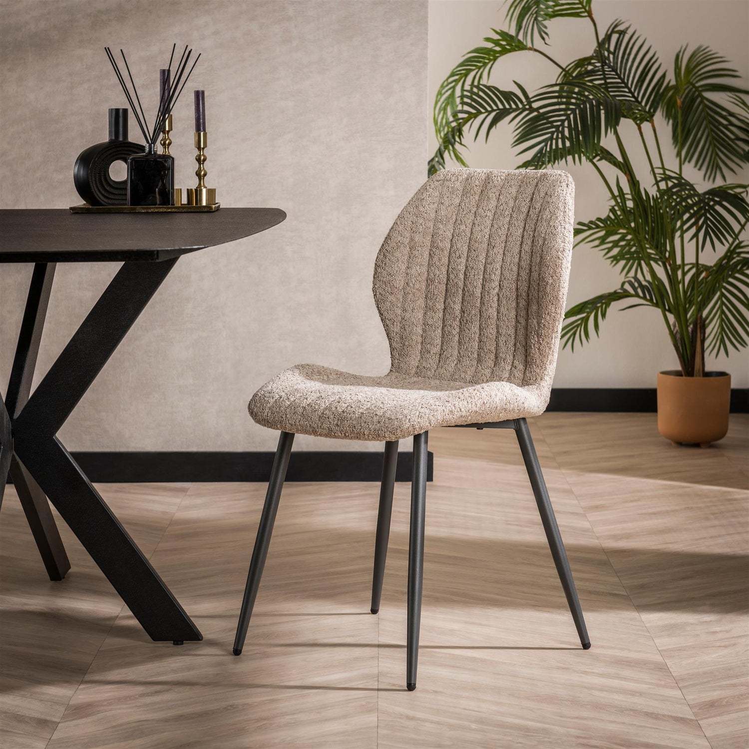 Stoel Bouclé Lendesteun 4 stuks - 48x58x86 cm - Zandkleur