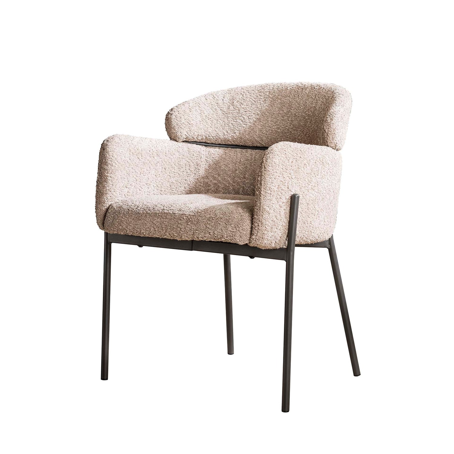 Armstoel Bouclé Ronde Rug 2 stuks - 62x61x80 cm - Zandkleur - Boucle
