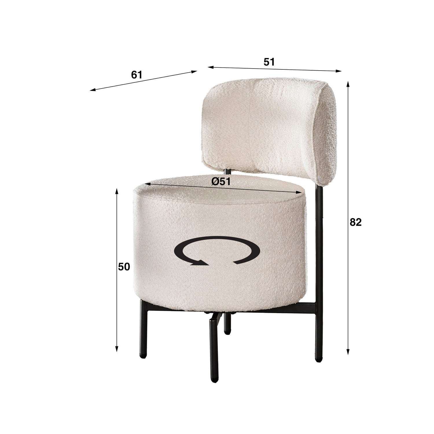 Stoel Cocktail Bouclé Draaibaar 2 stuks - 51x61x82 cm - Wit - Boucle