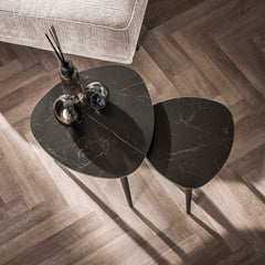 Bijzettafel Driehoekig Ceramic - Set van 2 - 48x48x45 cm - Naturel Black - Ceramic