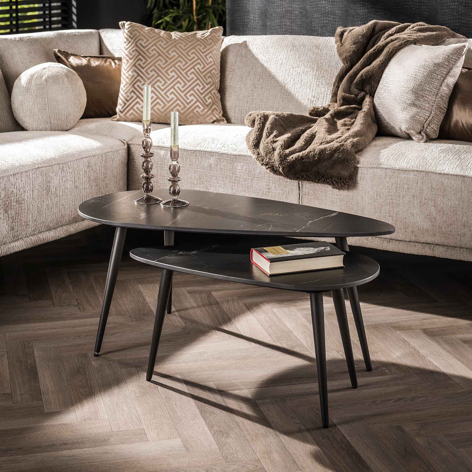 Salontafel Niervormige Ceramic - Set van 2 - 100x50x40 cm - Naturel Black - Ceramic