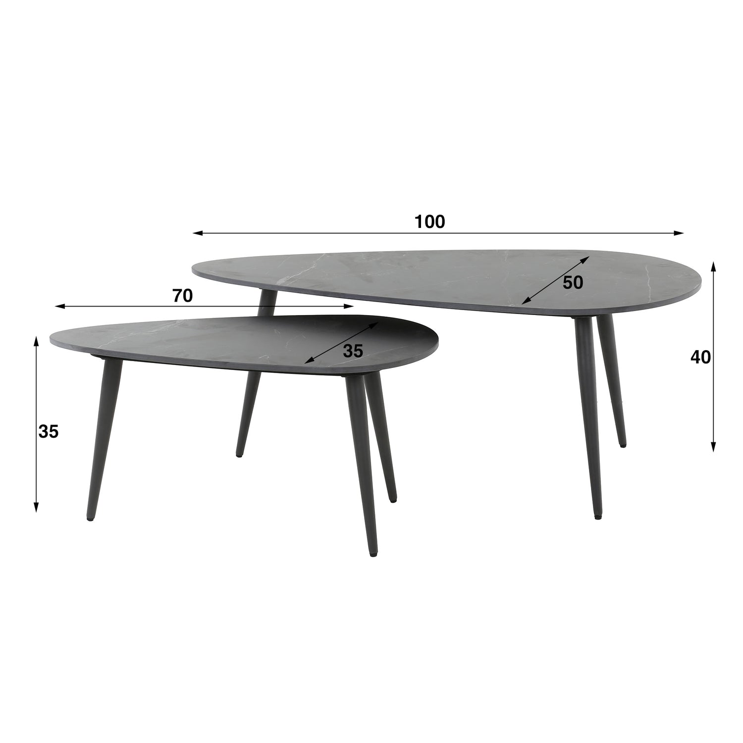 Salontafel Niervormige Ceramic - Set van 2 - 100x50x40 cm - Naturel Black - Ceramic