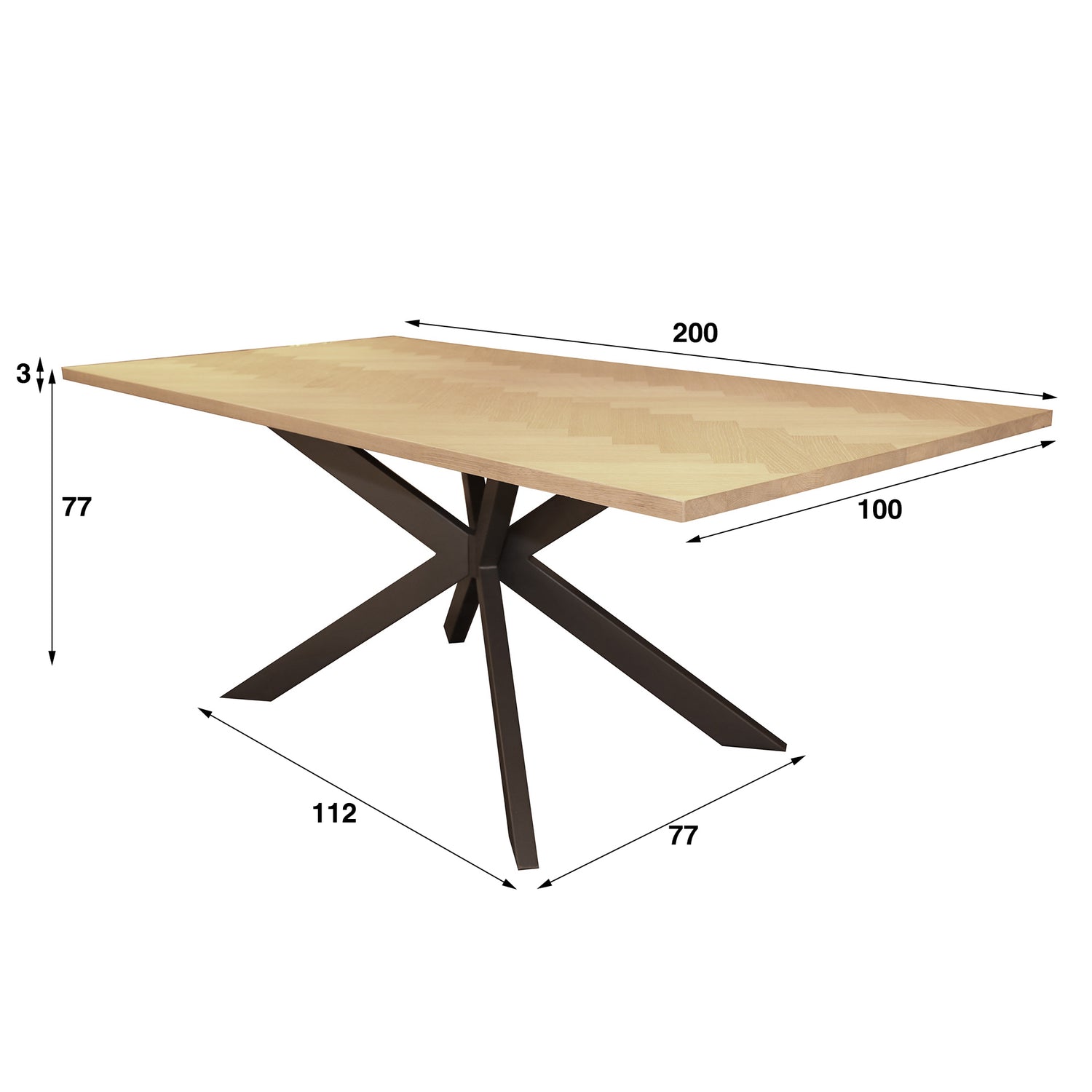 Eetkamertafel 200 Visgraat Fineer - 200x100x77 cm - Naturel - Eiken