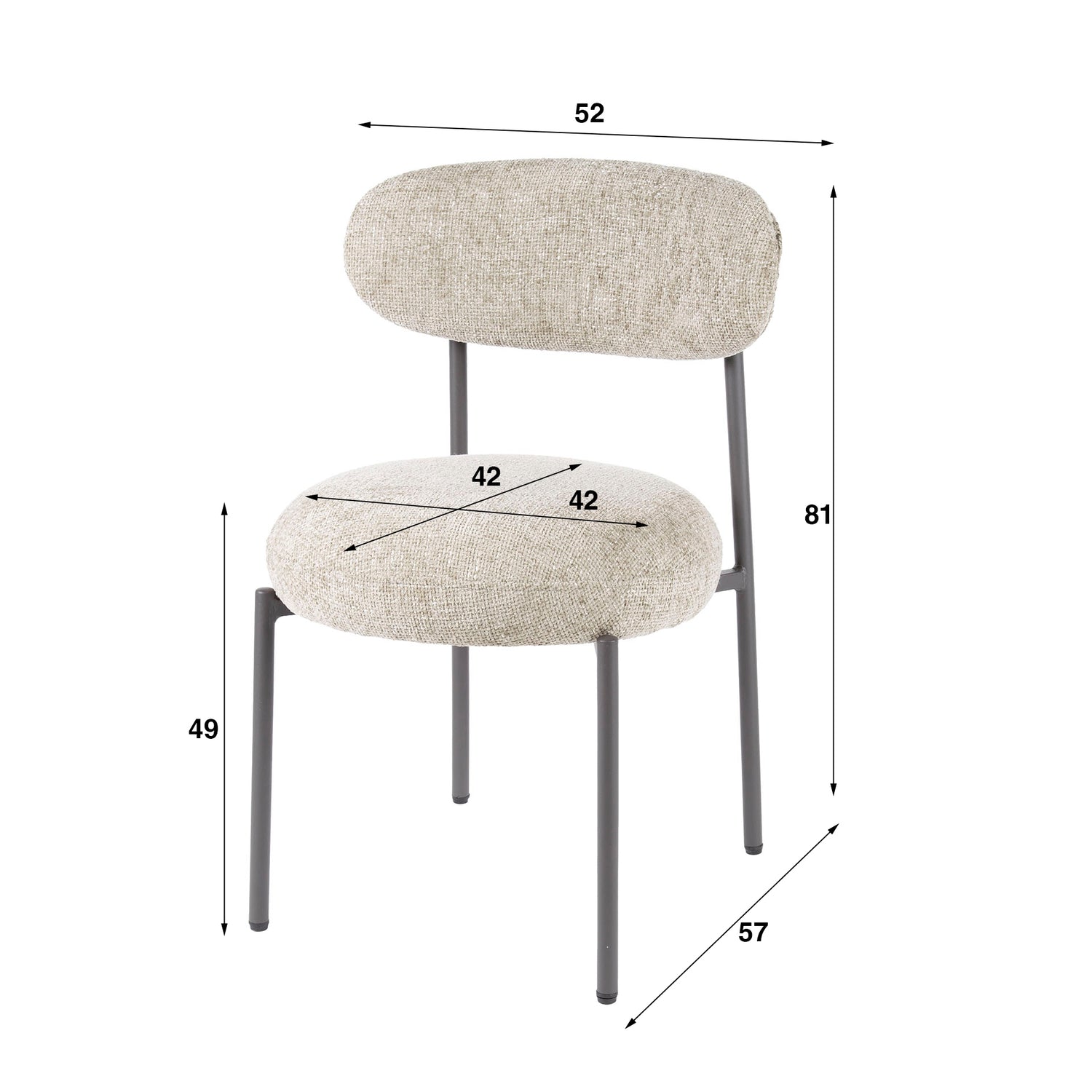Stoel Round 2 stuks - 52x57x81 cm - Zandkleur - Tissee Cargo