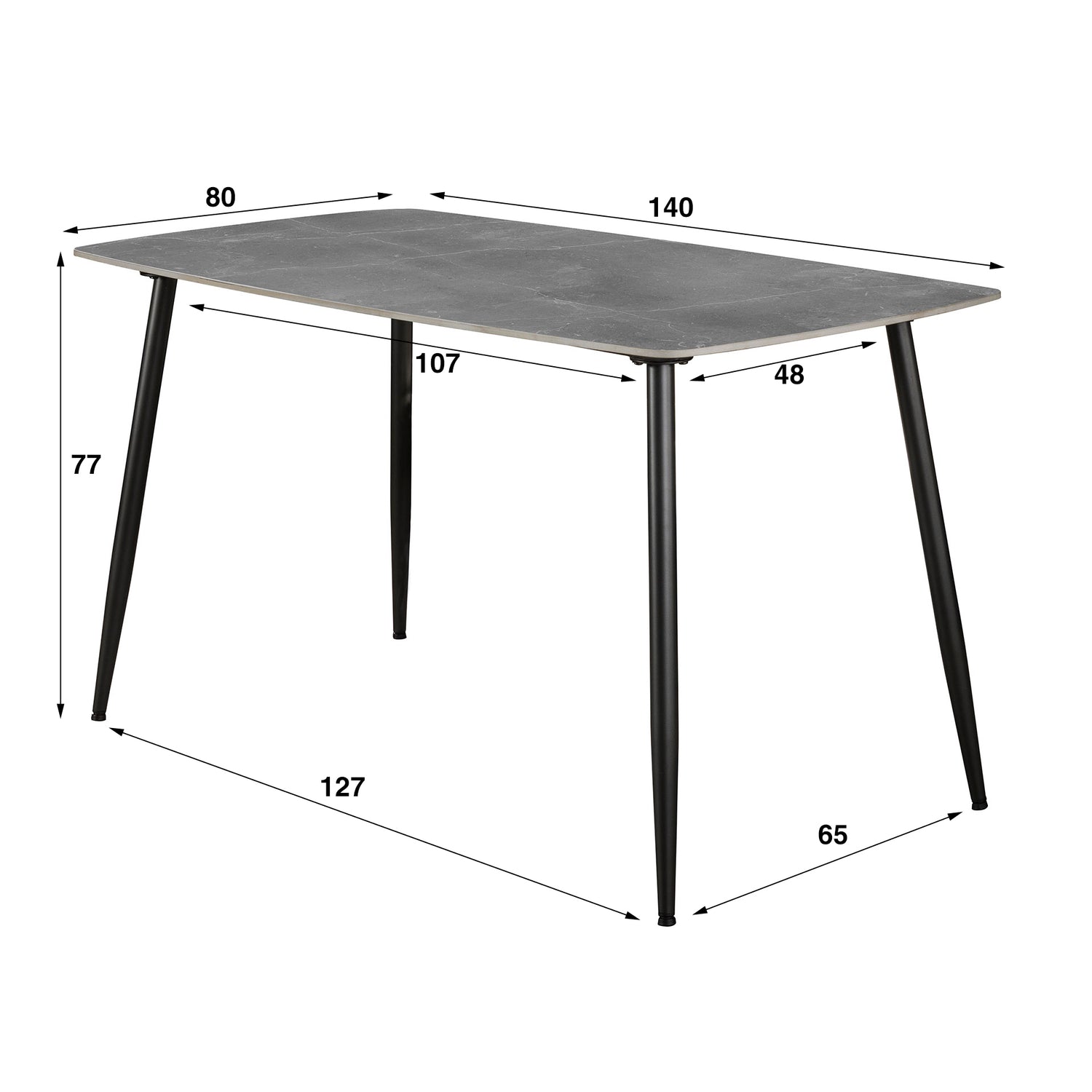Eettafel Ceramic - 140x80x77 cm - Naturel Lightgrey - Ceramic