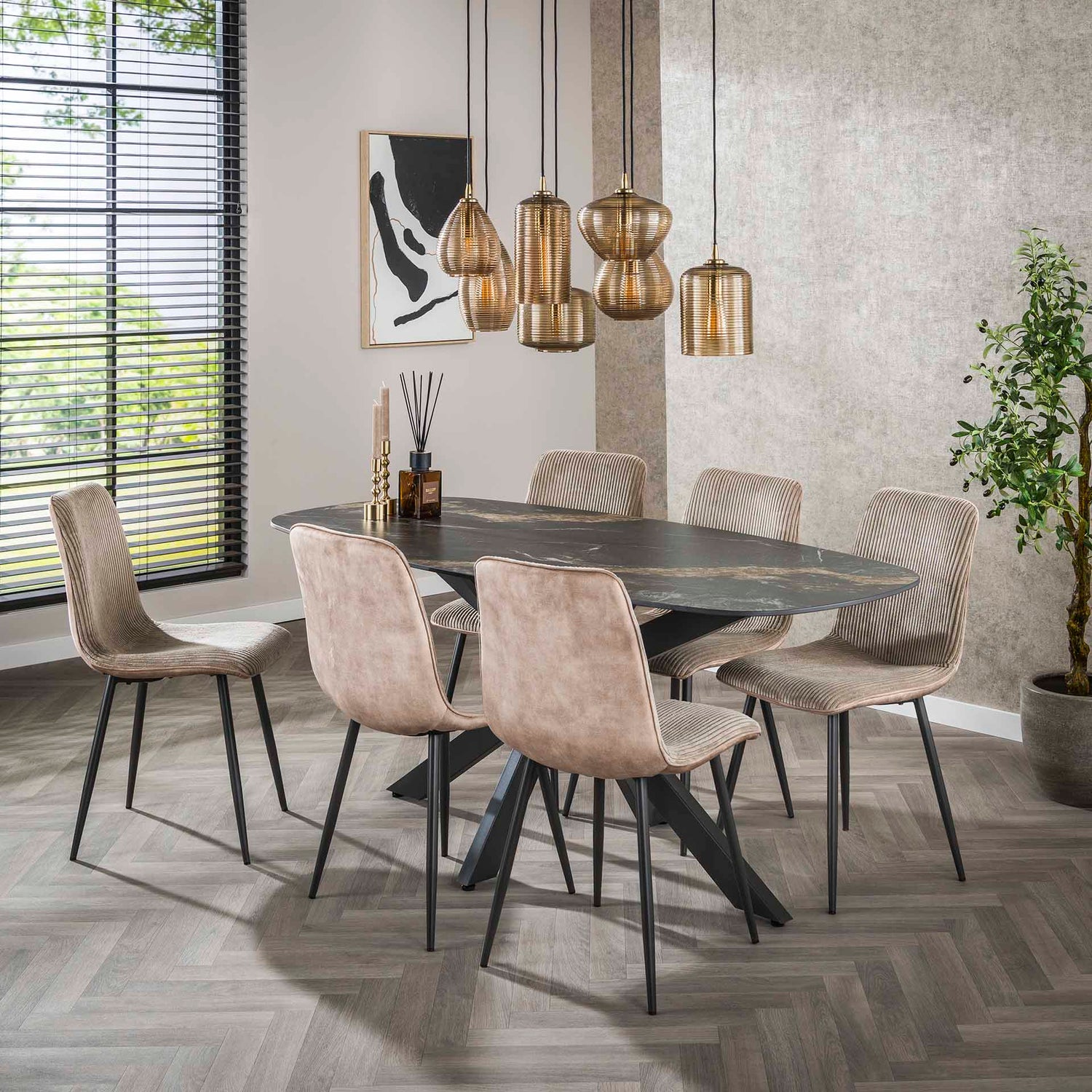 Stoel Rib verpakt 4 stuks - 45x57x87 cm - Rock Zandkleur