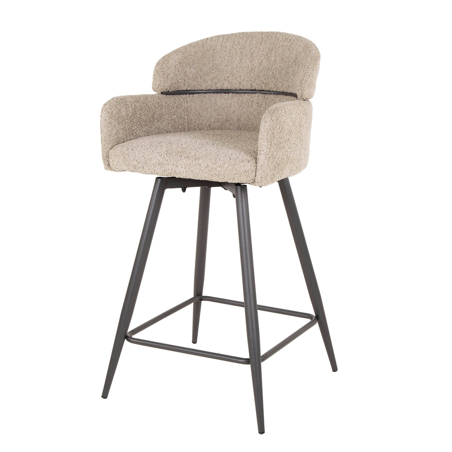 Barstoel Bouclé Ronde Rug Draaibaar 2 stuks - 50x54x95 cm - Zandkleur - Bouclé
