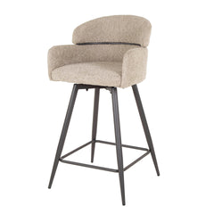 Barstoel Bouclé Ronde Rug Draaibaar 2 stuks - 50x54x95 cm - Zandkleur - Bouclé